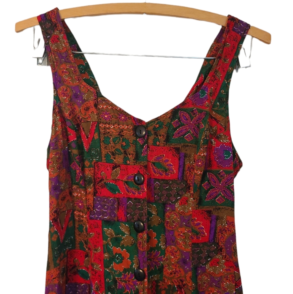 Vintage multi print patchwork button up romper la… - image 5